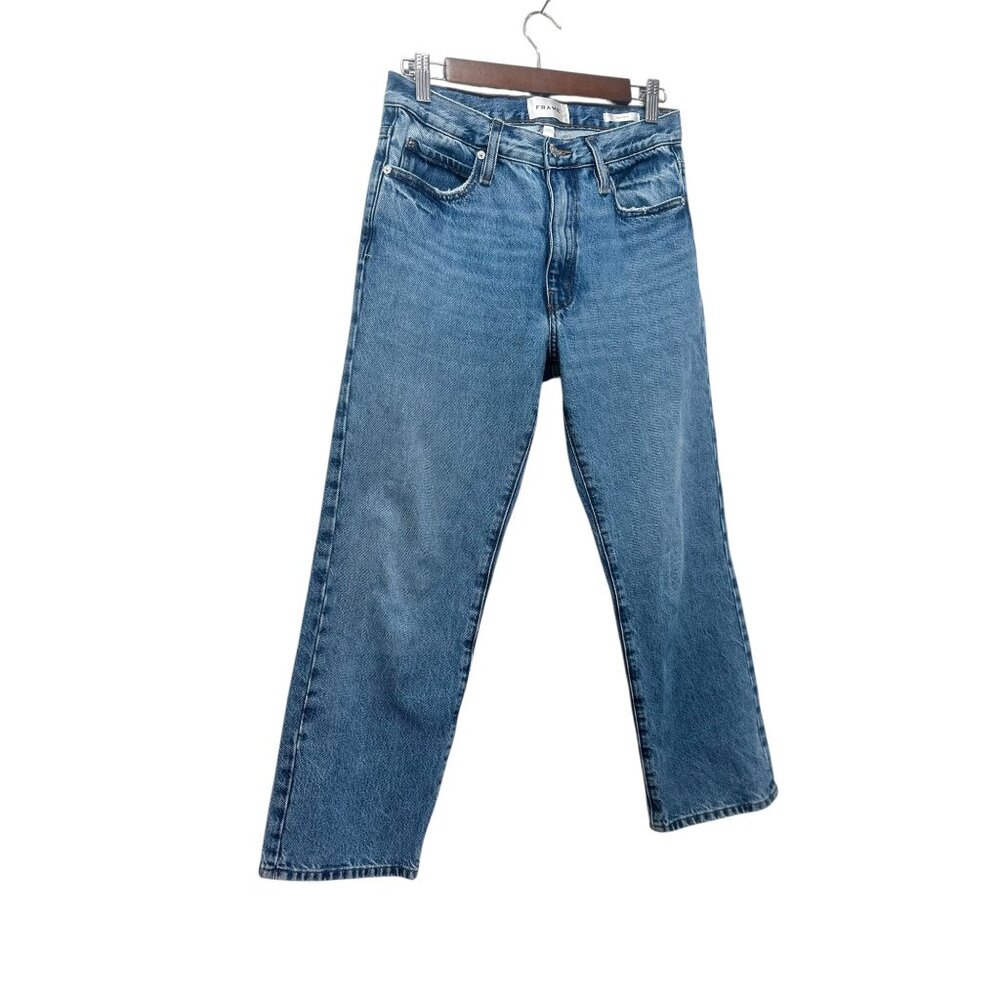 Frame The Hang Jeans Womens 25 Blue Selvedge Straight Leg Mid Rise Rigid Cotton - Picture 13 of 14